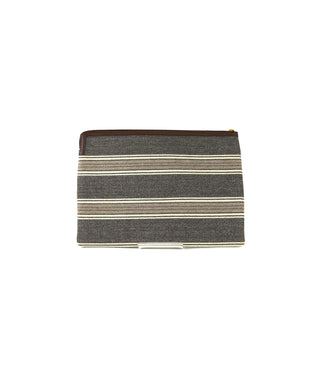 Large Pouch in Striped Jacquard and Natural Calfskin Bag