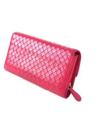 Intrecciato Weave Leather Continental Wallet