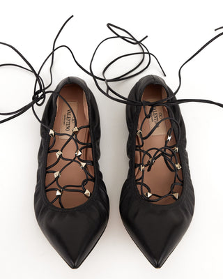 Rockstud Accents Leather Ballet Flats